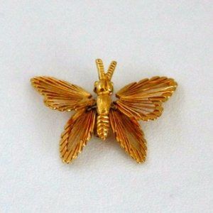 SPINNERET BUTTERFLY Monet Gold Tone Wire-Wing Pin Brooch Vintage 80s